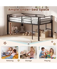 Slickblue Twin Low Loft Bed with Guardrails and 2 Ladders, Space-Saving Design