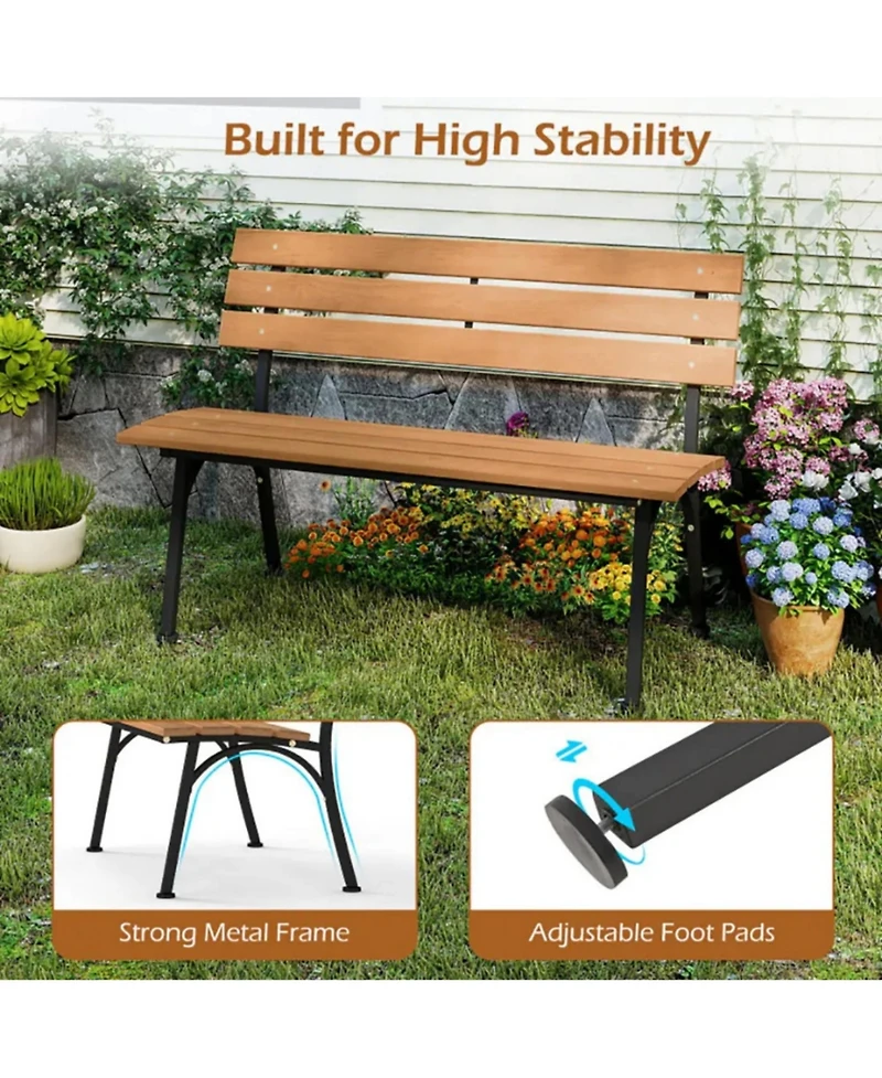 Yiortwo Acacia Wood Outdoor Bench with Metal Frame, 2-Person Patio Bench