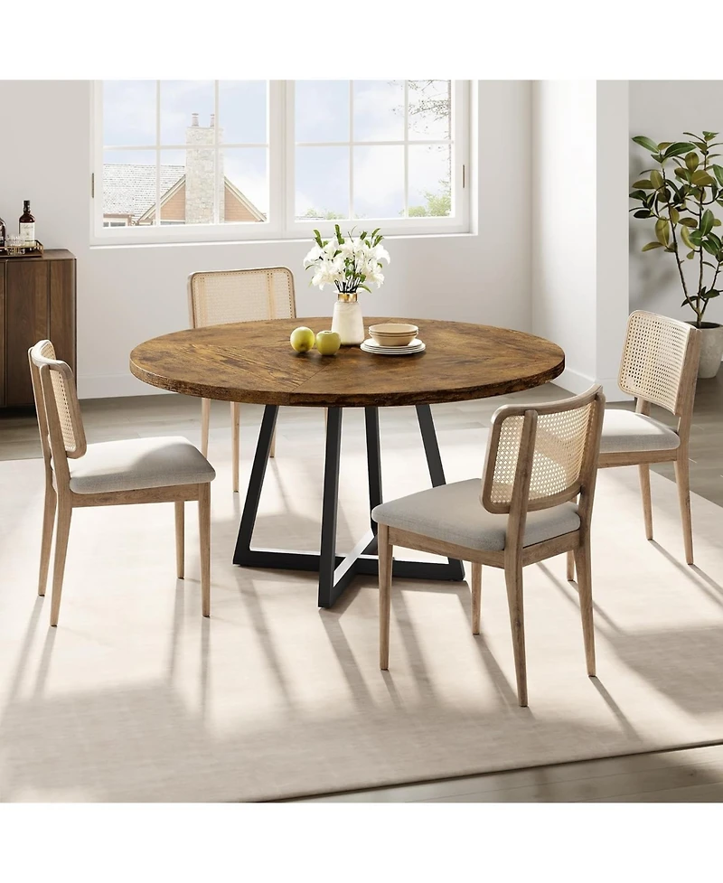 homfan Round Dining Table for 4-6, Industrial Circle Kitchen Table with Metal Pedestal Base
