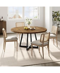 homfan Round Dining Table for 4-6, Industrial Circle Kitchen Table with Metal Pedestal Base