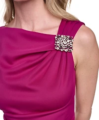 Jessica Howard Sleeveless Asymmetrical Neck Cocktail Dress with Tucks