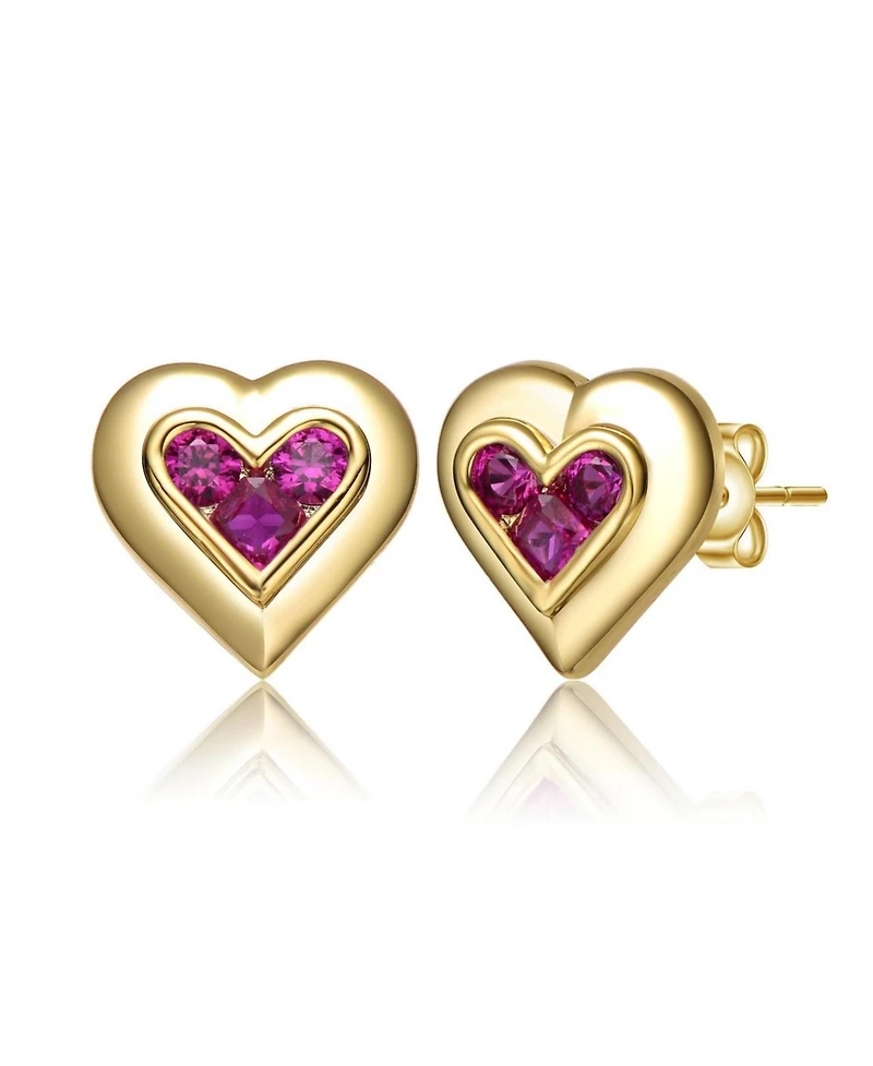 GiGiGirl Dainty 14K Gold Plated Purple 3-cz Cluster Heart Stud Earrings