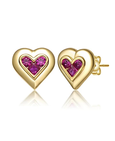 GiGiGirl Dainty 14K Gold Plated Purple 3-cz Cluster Heart Stud Earrings