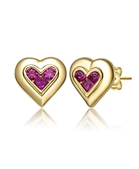 GiGiGirl Dainty 14K Gold Plated Purple 3-cz Cluster Heart Stud Earrings