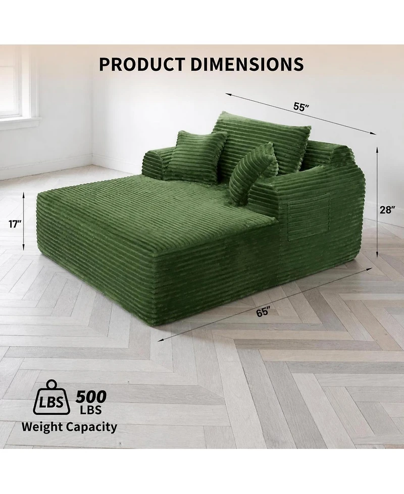 homfan Corduroy Sofa Bed - Boneless Lounge Chair with Deep Seat, 500LBS Capacity, No Assembly for Living Room or Bedroom