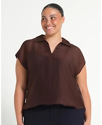 Estelle Women's Kelly Sheer Collared V-Neck Short Sleeve Top