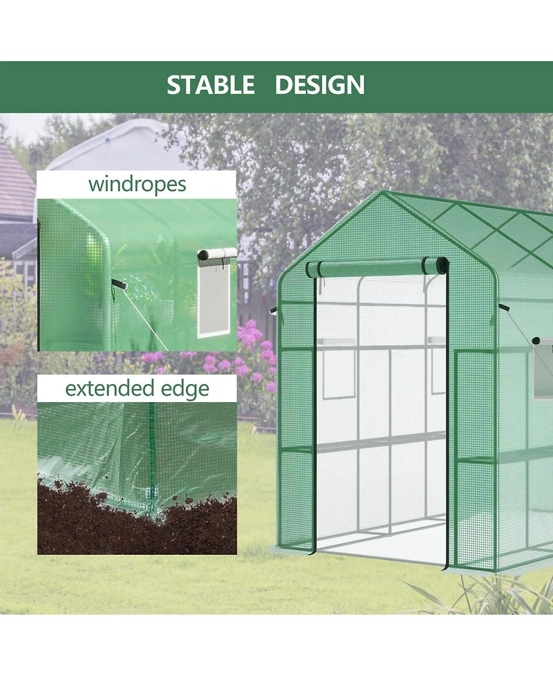 Homfan 7 x 4.7 6.4 Ft Walk-in Greenhouse with Iron Frame and 3-Tier Shelves, Pe Plant Grow Tent for Garden Backyard