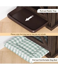gaomon Adjustable Height Wooden Dog Crate Furniture End Table with 360 Rotating Feeder, Heavy Duty Dog Crate with 360 Wheels, Indoor Dog Kennel