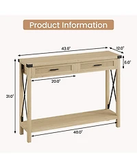 homfan Entryway Console Table with Rattan Drawers and Storage Shelf