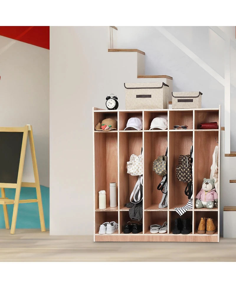 homfan 5-Section Wooden Coat Locker and 10 Storage Cubbies, Casters and Storage Boxes, Mobile Cabinet for school or Home