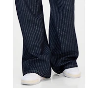 Vanilla Star Juniors' Striped Wide-Leg Pull-On Jeans