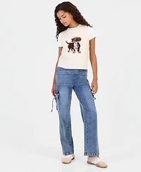 Vanilla Star Juniors' Wide-Leg Cargo Drawstring-Waist Jeans