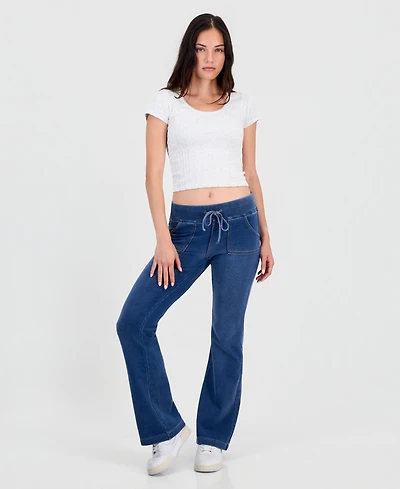 Vanilla Star Juniors' Fleece-Knit Drawstring-Waist Bootcut Jeans