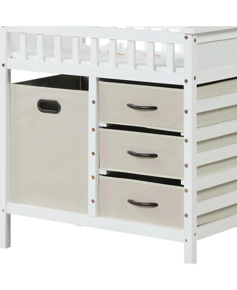 Slickblue Wooden Diaper Changing Table with Fabric Storage Drawers
