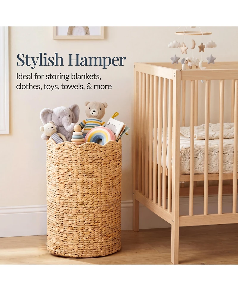 Best Choice Products Scalloped Large Round Laundry Hamper, Handwoven Laundry Basket and Organizer