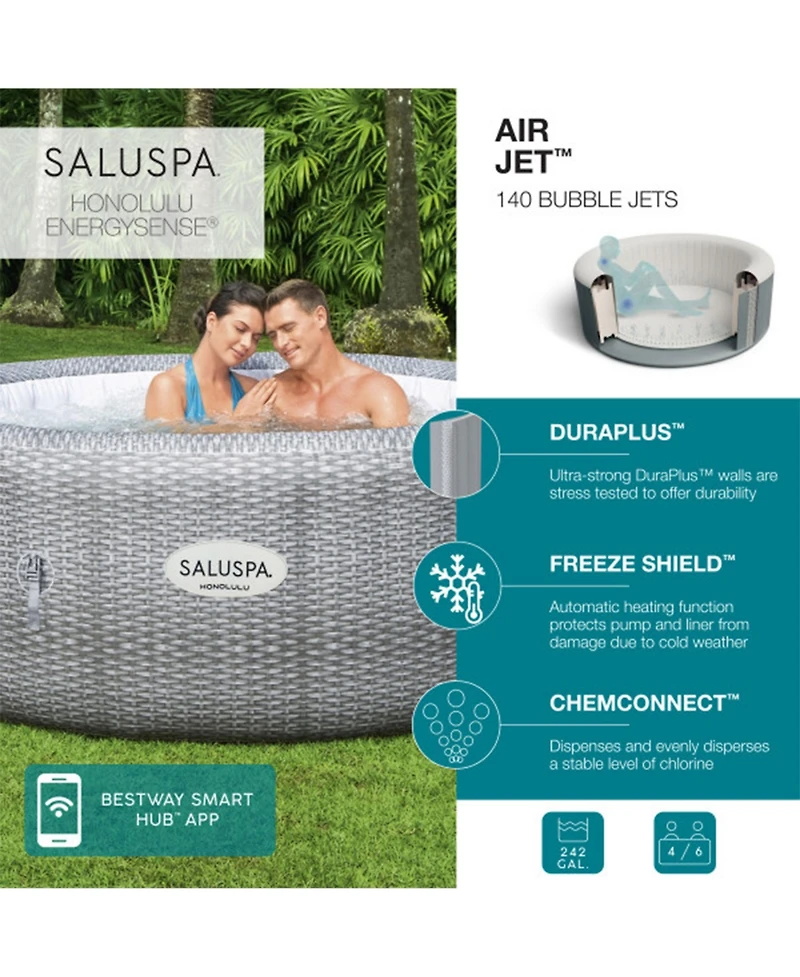 Bestway Coleman Honolulu AirJet Hot Tub with 4 SaluSpa Seat and 4 Headrest Pillows