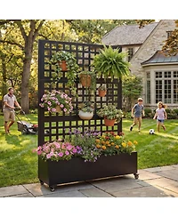 Streamdale Furniture Metal Raised Garden Bed with Wheels, Trellis, and Privacy Screen, 73"x47"x16