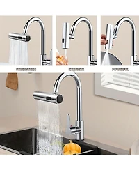 Phying 360 Degree Swivel Touch Controlled Waterfall Faucet 3 in 1 Large Kitchen Sink Extender Modern Contemporary Zinc Alloy Faucet with Chrome Finish