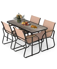Gouun 5 Piece Patio Dining Set with 55 in Rectangular Wood-Look Table and 4 Fabric Sling Armchairs