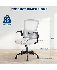 homfan 350LB Swivel Desk Chair with Adjustable Lumbar Support, Flip-Up Arms, Tilt Lock, Gray Mesh Home Office Chair