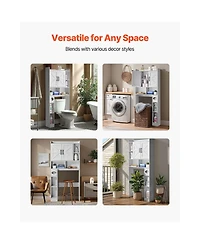 Busdays 66.14 Inch Height White Over The Toilet Storage Cabinet Bathroom Organizer with Double Door Adjustable Shelf and Open Shelf
