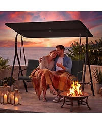 Gymax 3-Seat Outdoor Patio Swing Chair w/ ArmrestsAdjustable Tilt Canopy and Stand