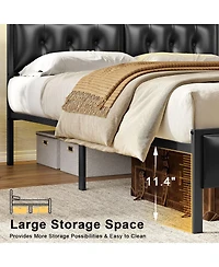 Hausource Queen Bed Frame with Storage Headboard & Charging Station Platform Bed No Box Spring Needed