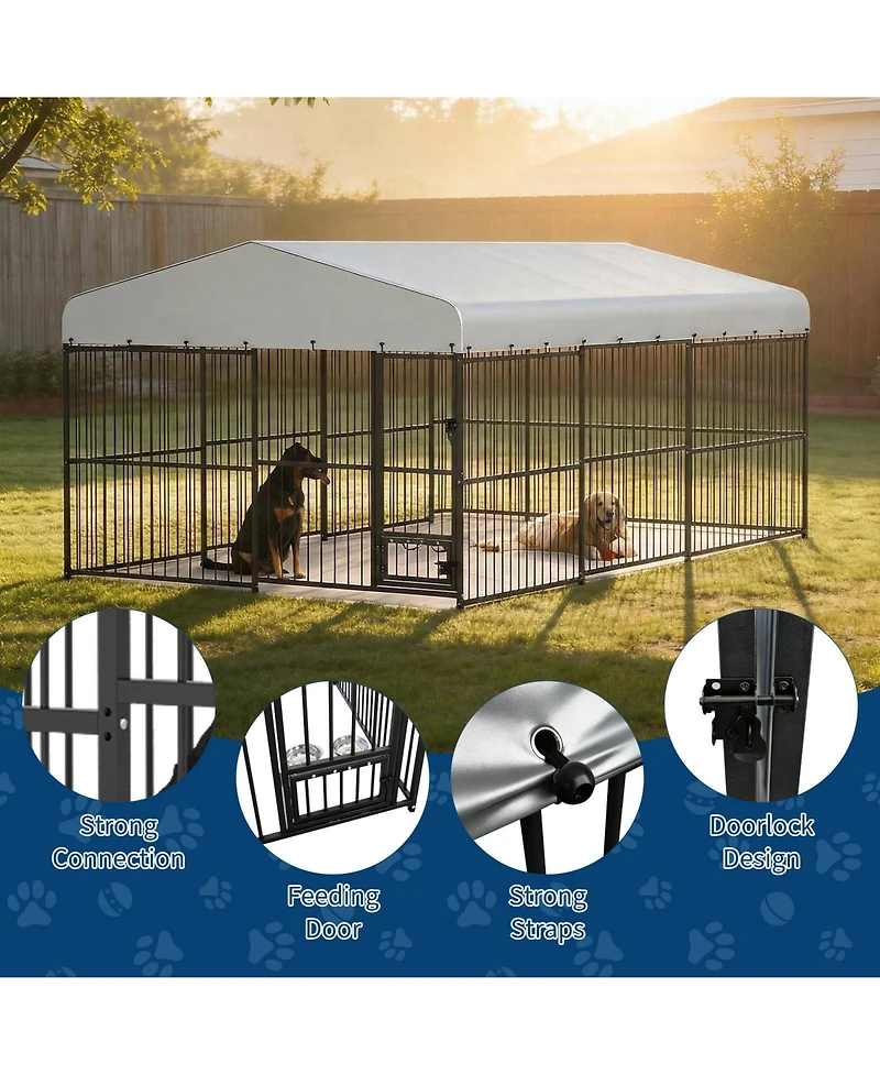 gaomon Duty Outdoor Dog Kennel Run Spacious Metal Enclosure with Waterproof Roof, Feeding Doors, Secure Lock Large Dog House Pet Cage