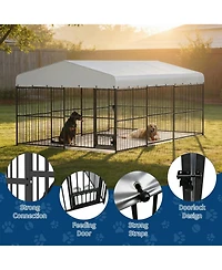 gaomon Duty Outdoor Dog Kennel Run Spacious Metal Enclosure with Waterproof Roof, Feeding Doors, Secure Lock Large Dog House Pet Cage