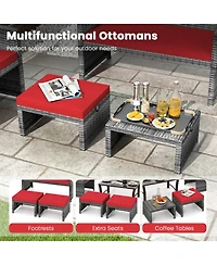 Sugift Set of 2 Patio Rattan Ottomans with Soft Zippered Cushions