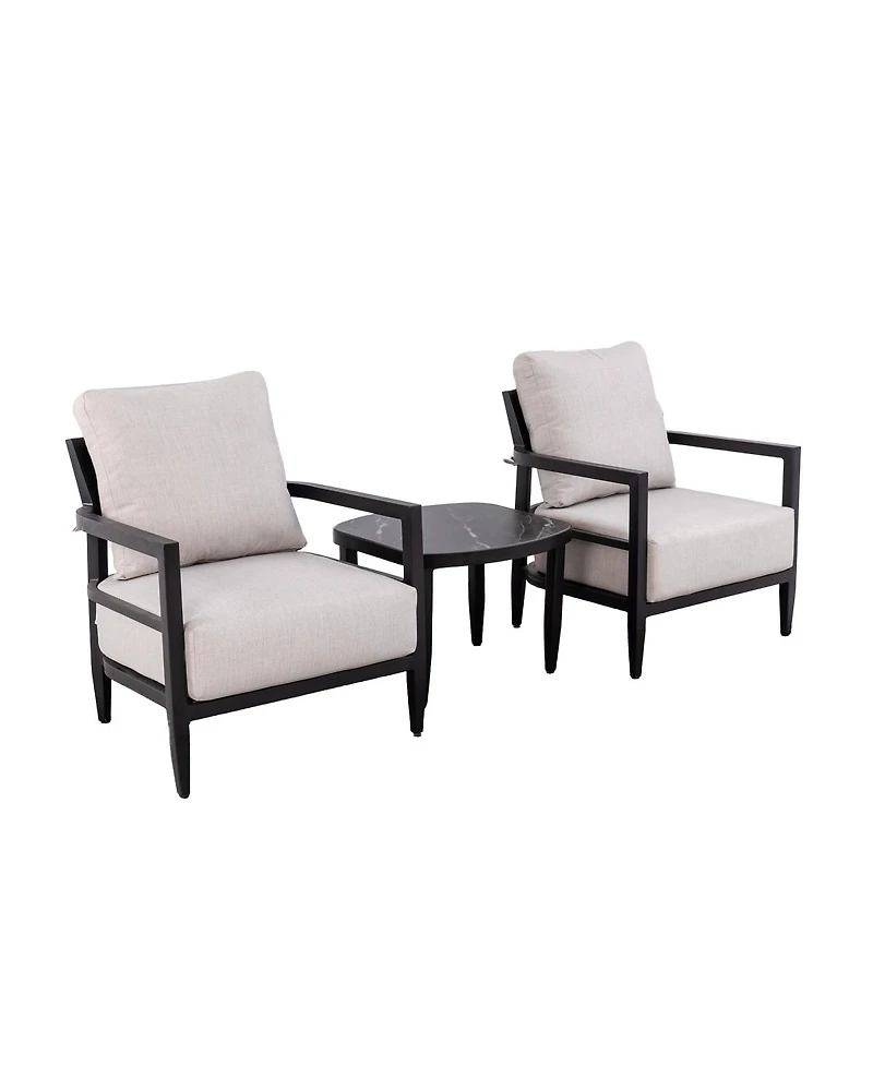 Asagikoiai 3-Piece Outdoor Aluminum Club Chair Set with Sintered Stone Table and Sunbrella Cushions