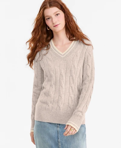 Charter Club Women's 100% Cashmere Cable-Knit Tipped V-Neck Sweater, Macy's Exclusive