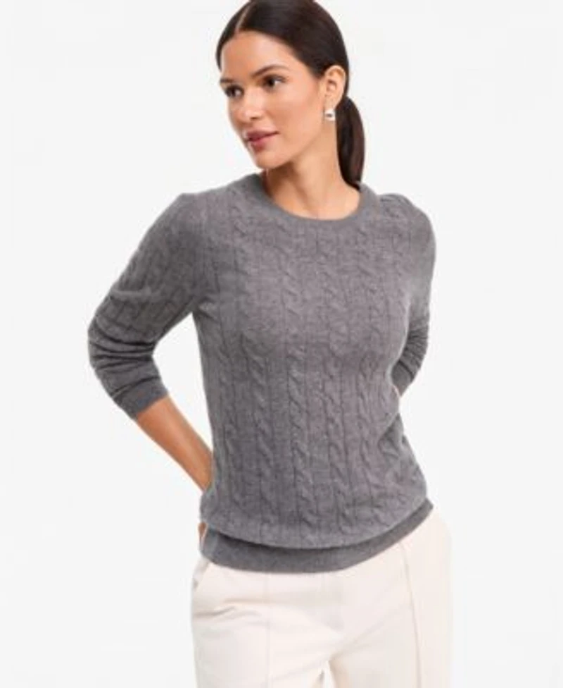 Charter Club Womens Cable Knit Crewneck 100 Cashmere Sweater Macys Exclusive