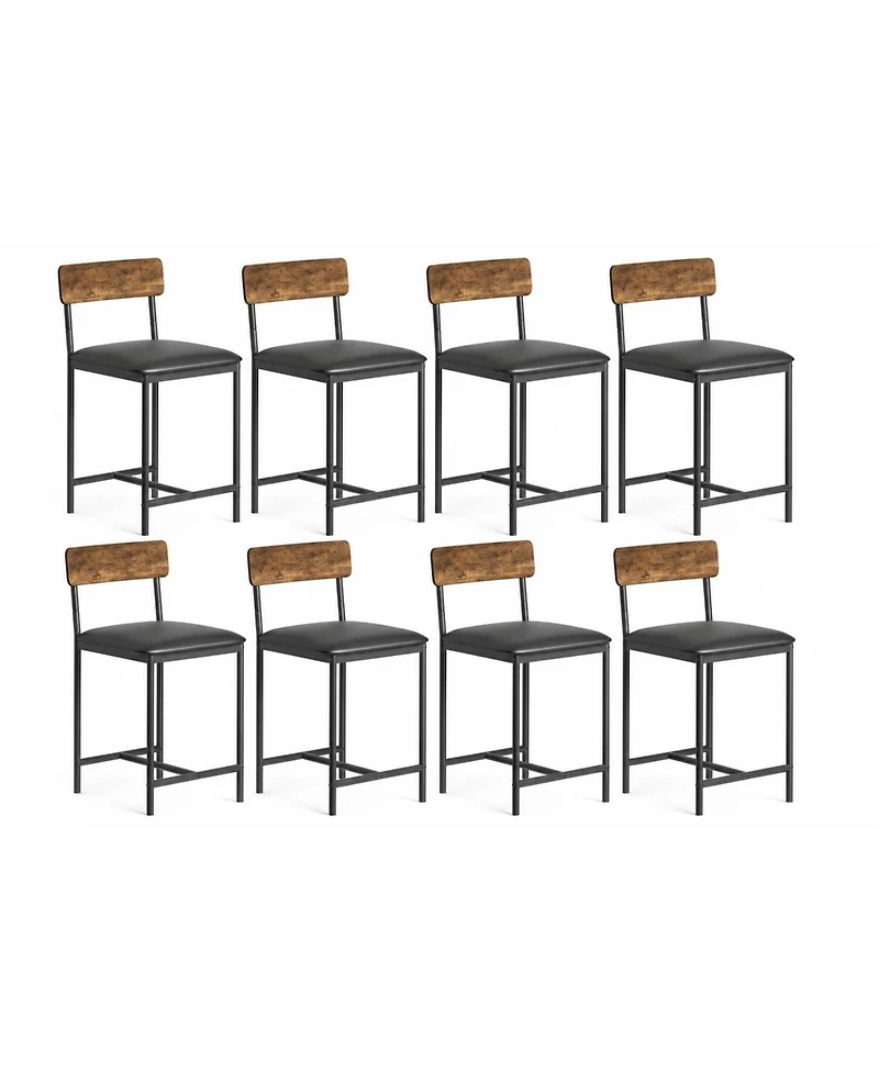 gaomon set of 8 bar stools, counter height upholstered chairs with backrest, footrest, and sturdy 350 lb steel frame for kitchen or dining.