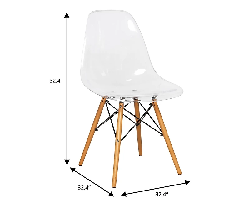 LeisureMod Cresco Modern Molded Acrylic Dining Chair Set of 4 with Eiffel Base and Beech Wood Dowel Legs Ergonomic Curved Seat Accent Side