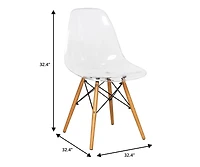 LeisureMod Cresco Modern Molded Acrylic Dining Chair Set of 4 with Eiffel Base and Beech Wood Dowel Legs Ergonomic Curved Seat Accent Side