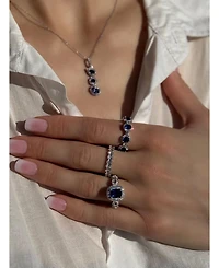 Suzy Levian New York Sterling Silver Multi-Shape Sapphire Halo Drop Pendant