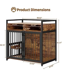 gaomon 48'' Heavy Duty Wooden Dog Crate Furniture for Large or Medium Dogs Double Doors, 2 Storage Drawers, 360degree(s) Swivel Raised Feeder