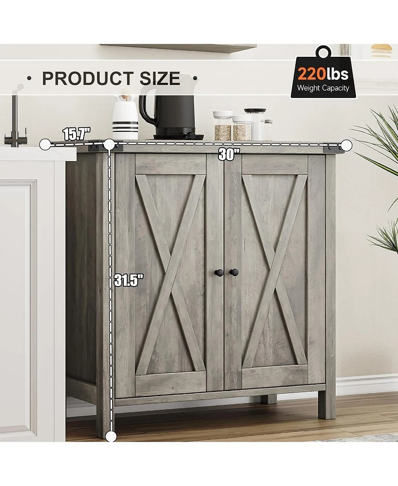 homfan Set of 2 Farmhouse Accent Console Cabinet – 2-Door Sideboard with Adjustable Shelves for Living Room, Dining Room or Hallway
