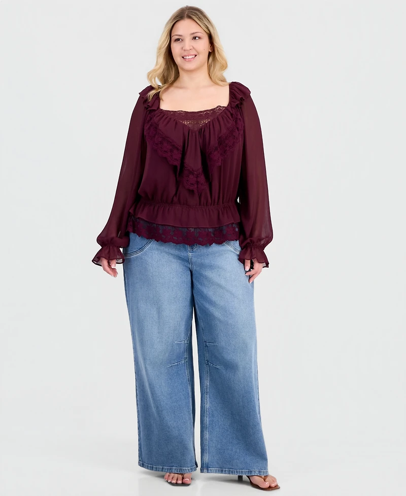 And Now This Trendy Plus Ruffle-Front Long-Sleeve Blouse, Macy's Exclusive