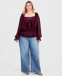 And Now This Trendy Plus Ruffle-Front Long-Sleeve Blouse, Macy's Exclusive