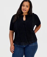 And Now This Trendy Plus Short-Sleeve Pointelle Lace-Hem Cardigan, Macy's Exclusive
