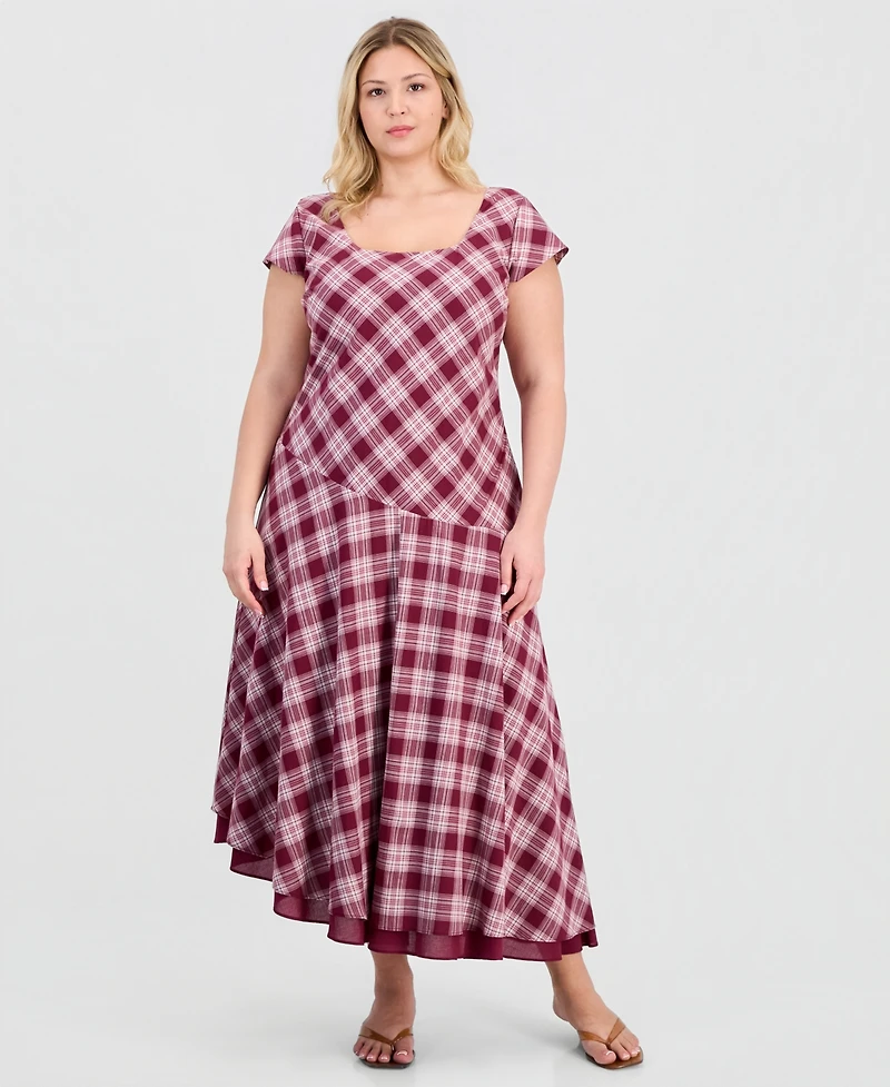 And Now This Trendy Plus Square-Neck Short-Sleeve Cotton Maxi Dress, Macy's Exclusive
