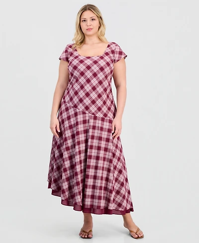 And Now This Trendy Plus Square-Neck Short-Sleeve Cotton Maxi Dress, Macy's Exclusive