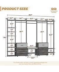 Aheaplus Heavy Duty Closet Organizer System with 6 Drawers, 96 Inch Walk Clothes Rack 14 Shelves, 1200 lbs Capacity