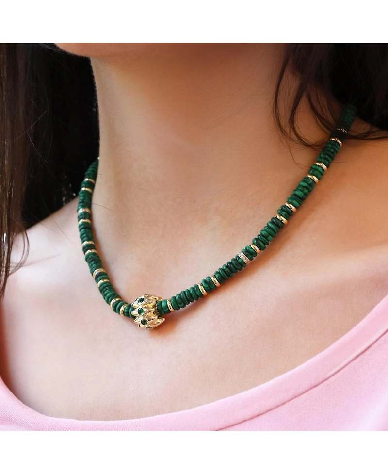 The Lovery Malachite Bead Rondel Necklace 18K Gold Plated Over Brass