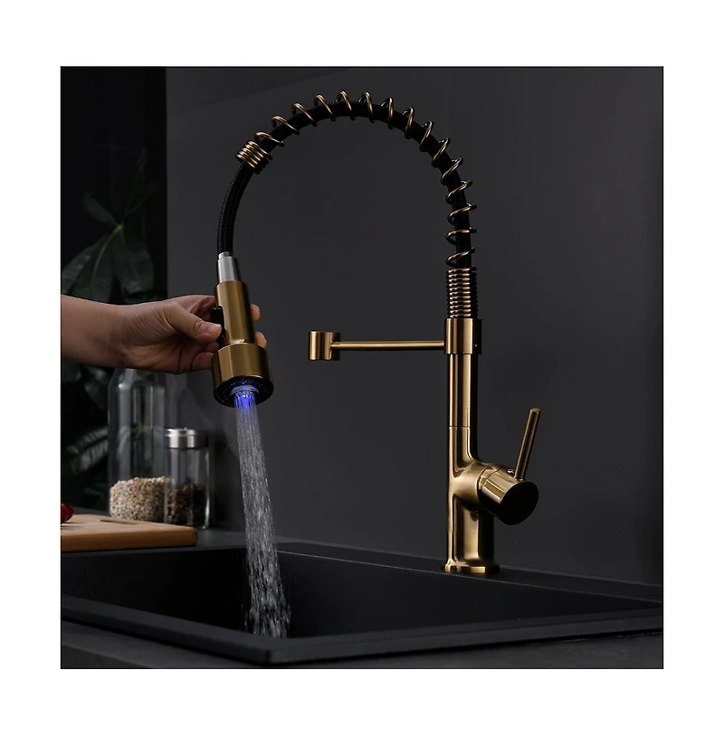 Phying Commercial Led Kitchen Faucet with Pull Down Sprayer, Single Handle Single Lever Kitchen Sink Faucet