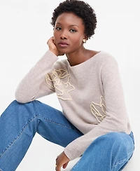 Charter Club Petite Bold Floral Embroidery Cashmere Sweater, Exclusively at Macy's
