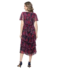 Sl Fashions Women's Crew Neck Printed Tiered Dress