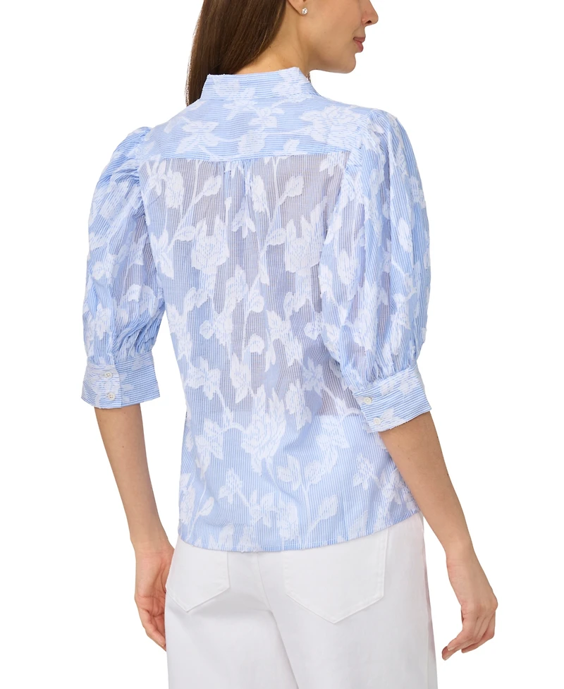 CeCe Women's Open Collar Striped Top